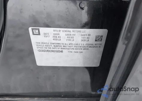 2017 Cadillac Ats Standard z USA, uszkodzony, nr VIN 1G6AG5RX2H0192548